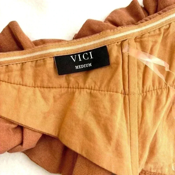 Vici Blush Pink Strapless Ruffled Pockets 70’s 100% Cotton Shorts Romper Size M - Picture 11 of 16